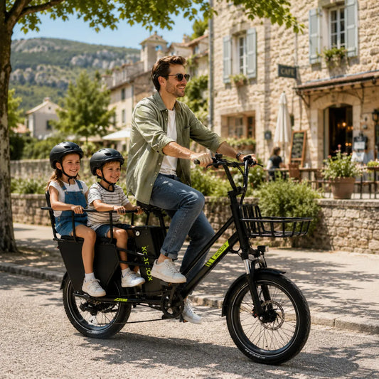 Vélo cargo électrique avec siège enfant inclus